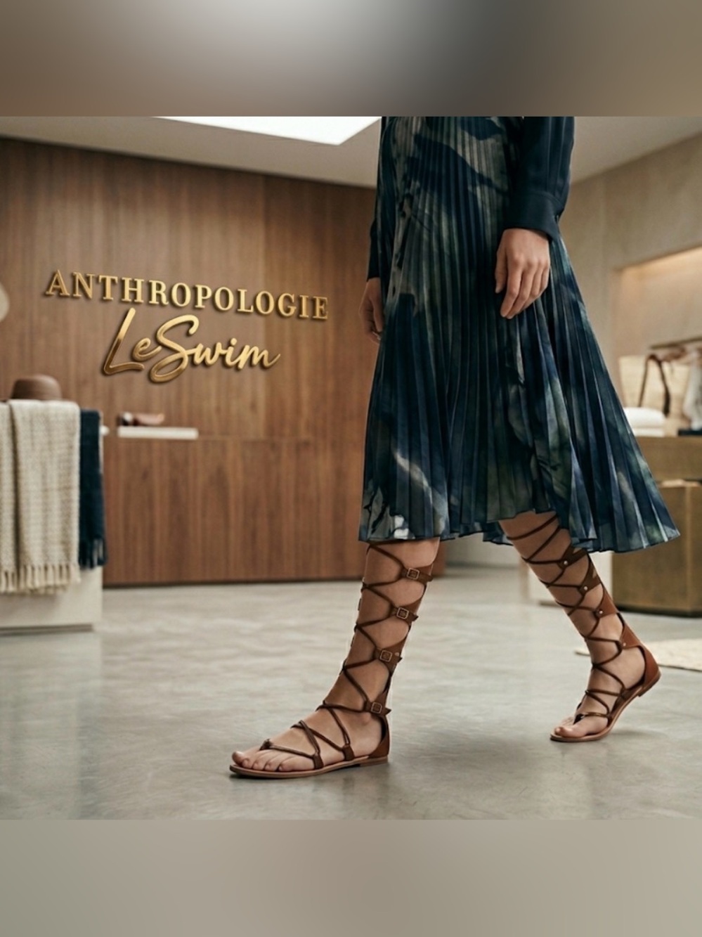 New Anthropologie LeSwim Designer Gladiator Italian Brown Leather Sandals Sz 6